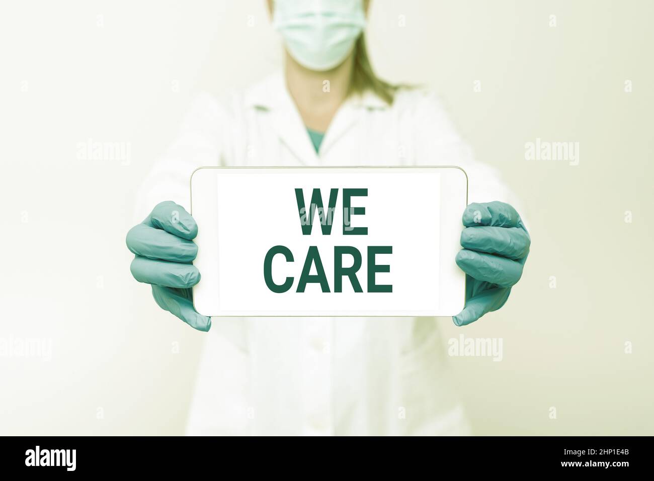 Text caption presenting We Care, Business approach Cherishing someones life Giving care and providing their needs Demonstrating Medical Techology Pres Stock Photo