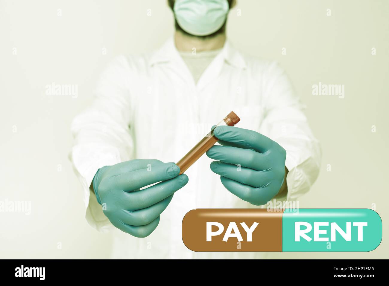 Handwriting text Pay Rent, Business showcase To pay money in exchange for the use of someone else s is property Chemist Presenting Blood Sample, Scien Stock Photo