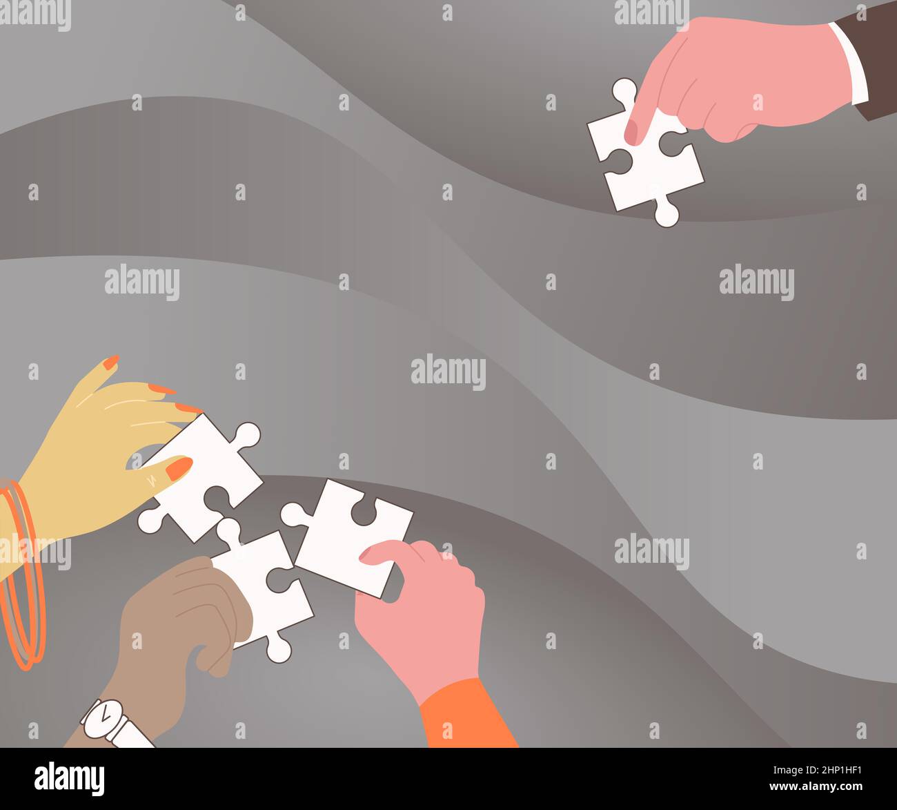 Man holding in hand puzzle element and looks for a solution to assemble  last jigsaw piece. Concept of project finishing, work solutions, suggestion  of creative ideas. Flat style vector illustration. 4737057 Vector