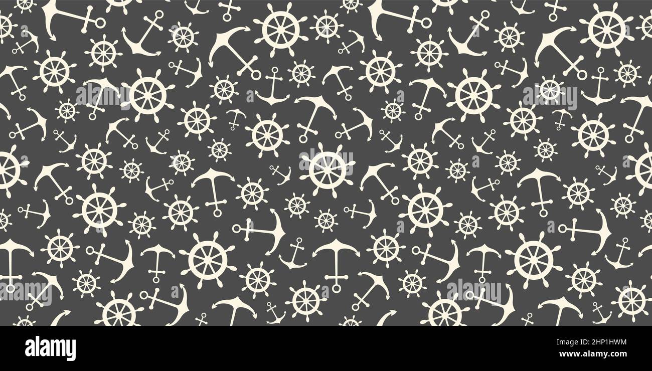 Nautical seamless pattern with ship wheels and anchors. Vector ...
