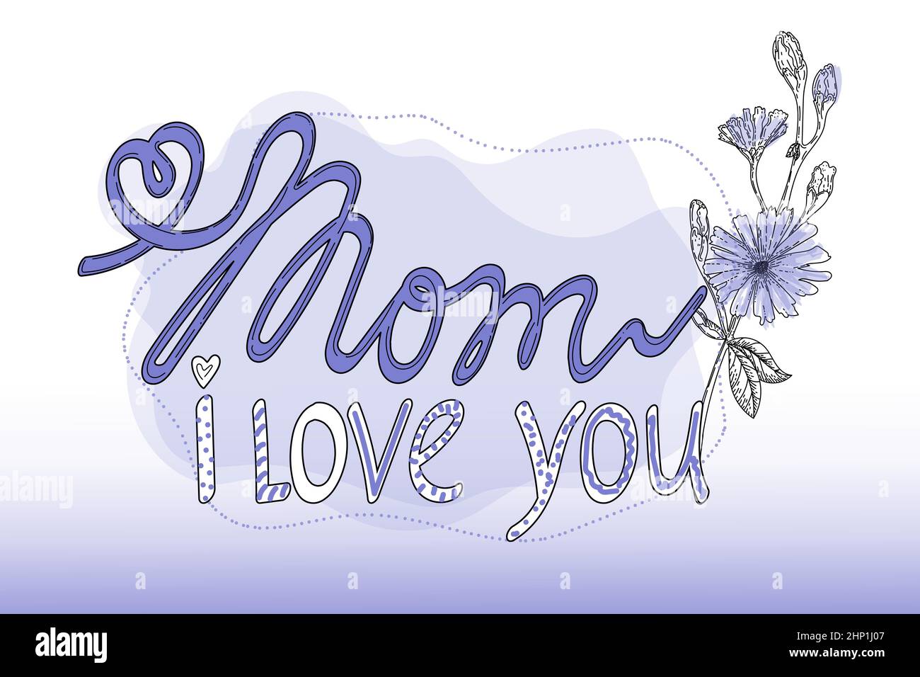 Layout of a Mother's Day greeting card with inscriptions and cornflower flowers. Handwritten inscription. The best mom in the world cute feminine Stock Vector