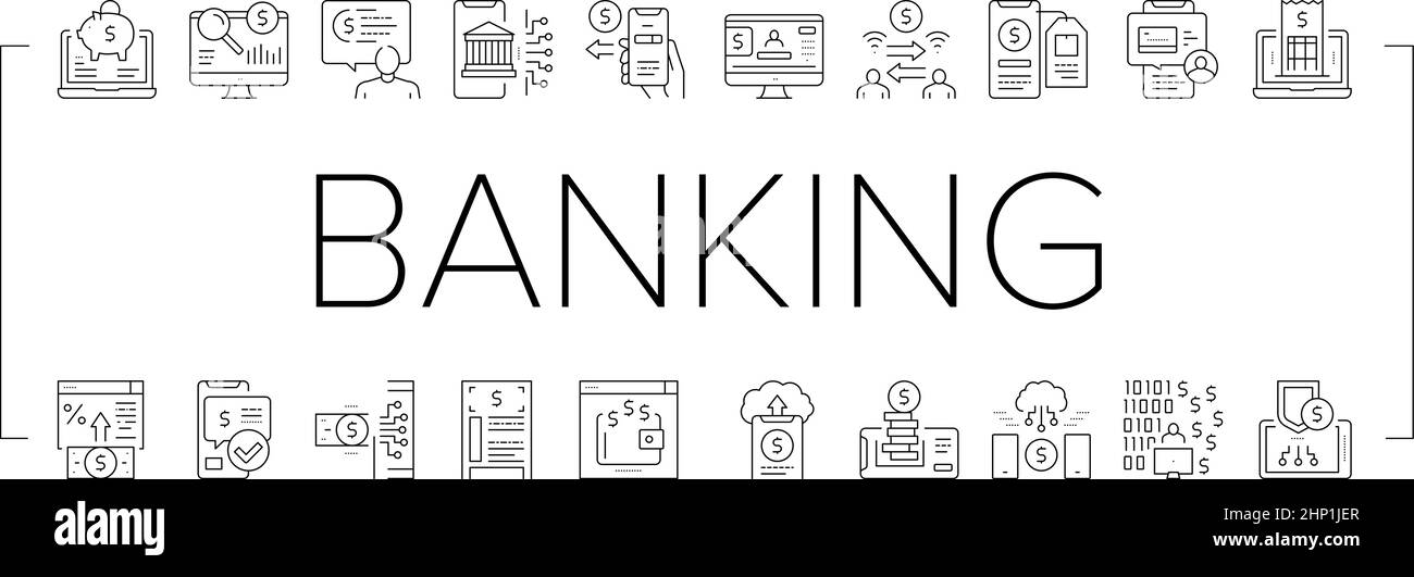 Online Banking Finance Collection Icons Set Vector Stock Vector Image ...