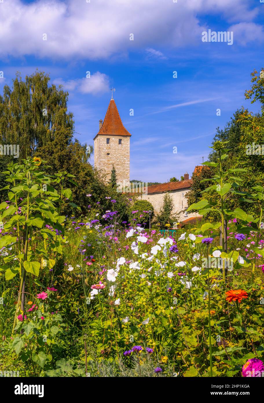 Tower of the historic city wal in Berching (Bavaria, Germany Stock