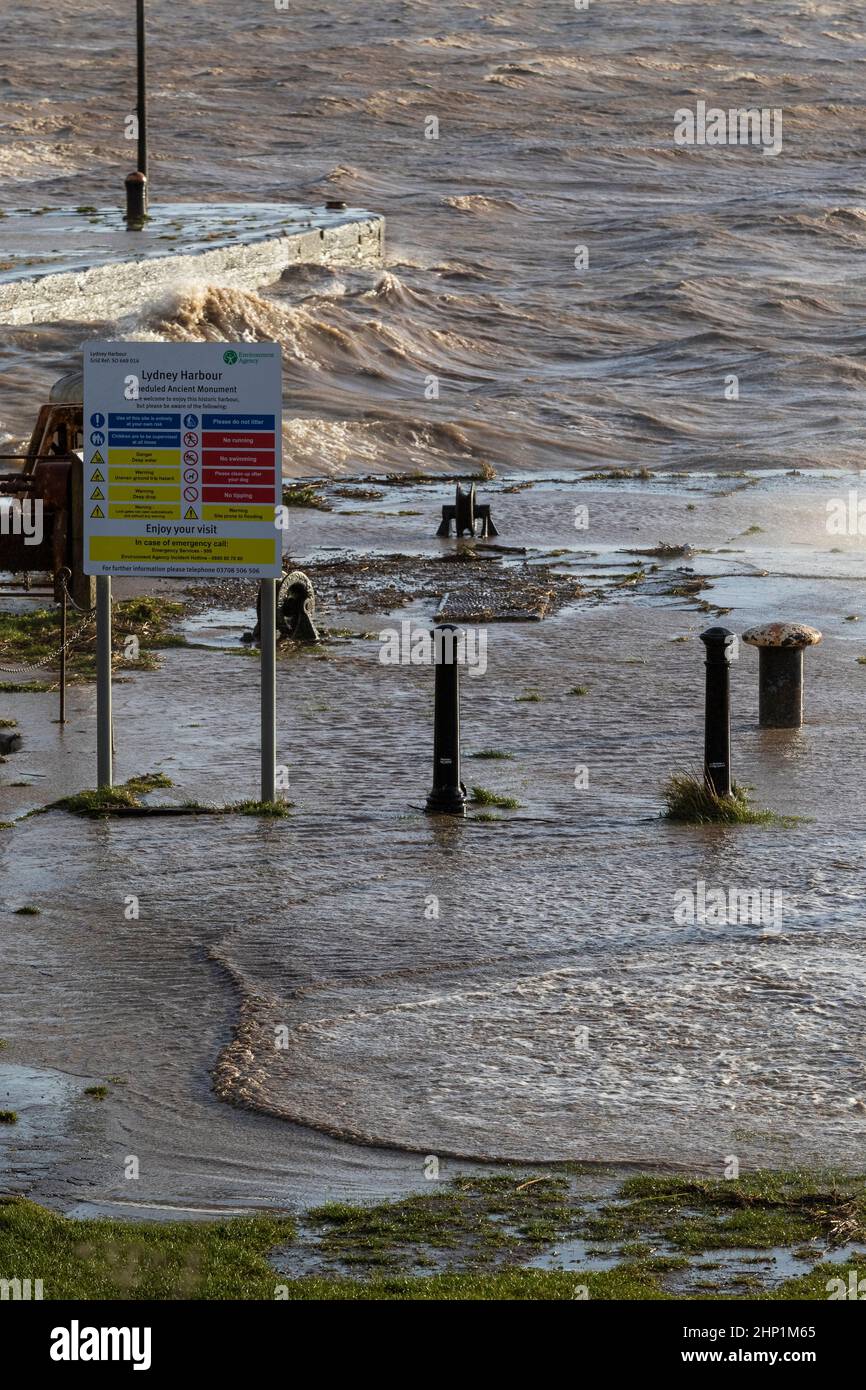 0900 Friday 18th February 2022. Storm Eunice Lydney Harbour, Forest of