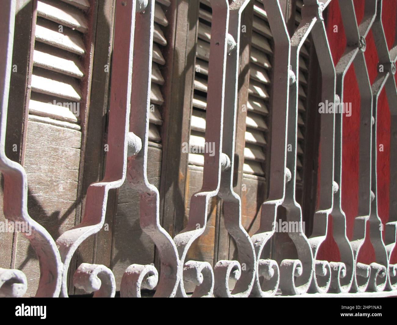 Old hardware on the balcony railing of a house Stock Photo - Alamy