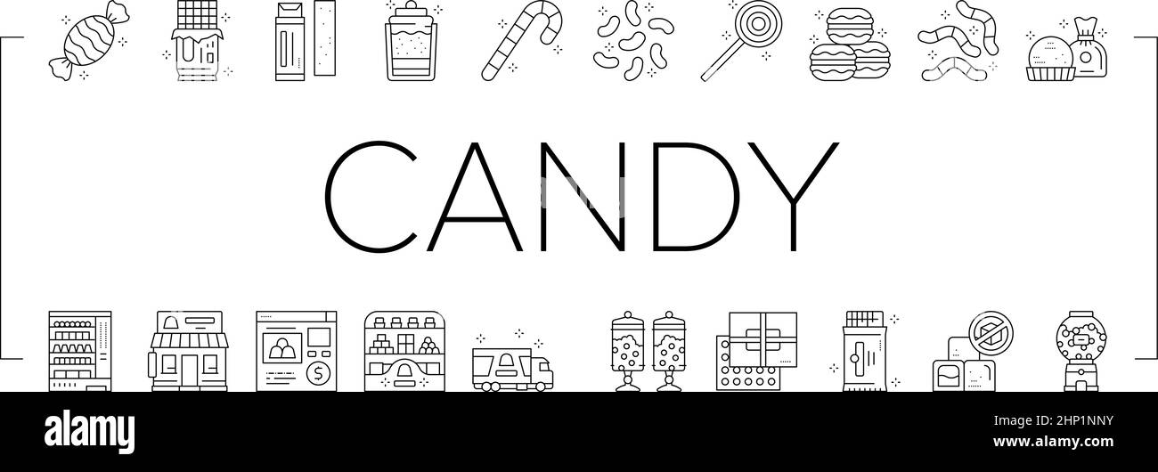 Candy Shop Product Collection Icons Set Vector . Stock Vector