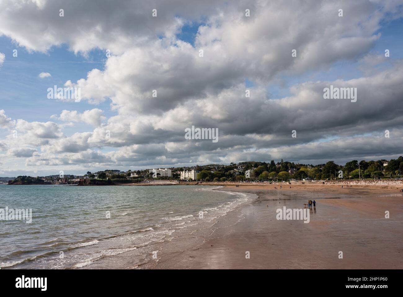 View of people on beach, nice weather, Torquay Seafront, Devon, UK Stock Photo