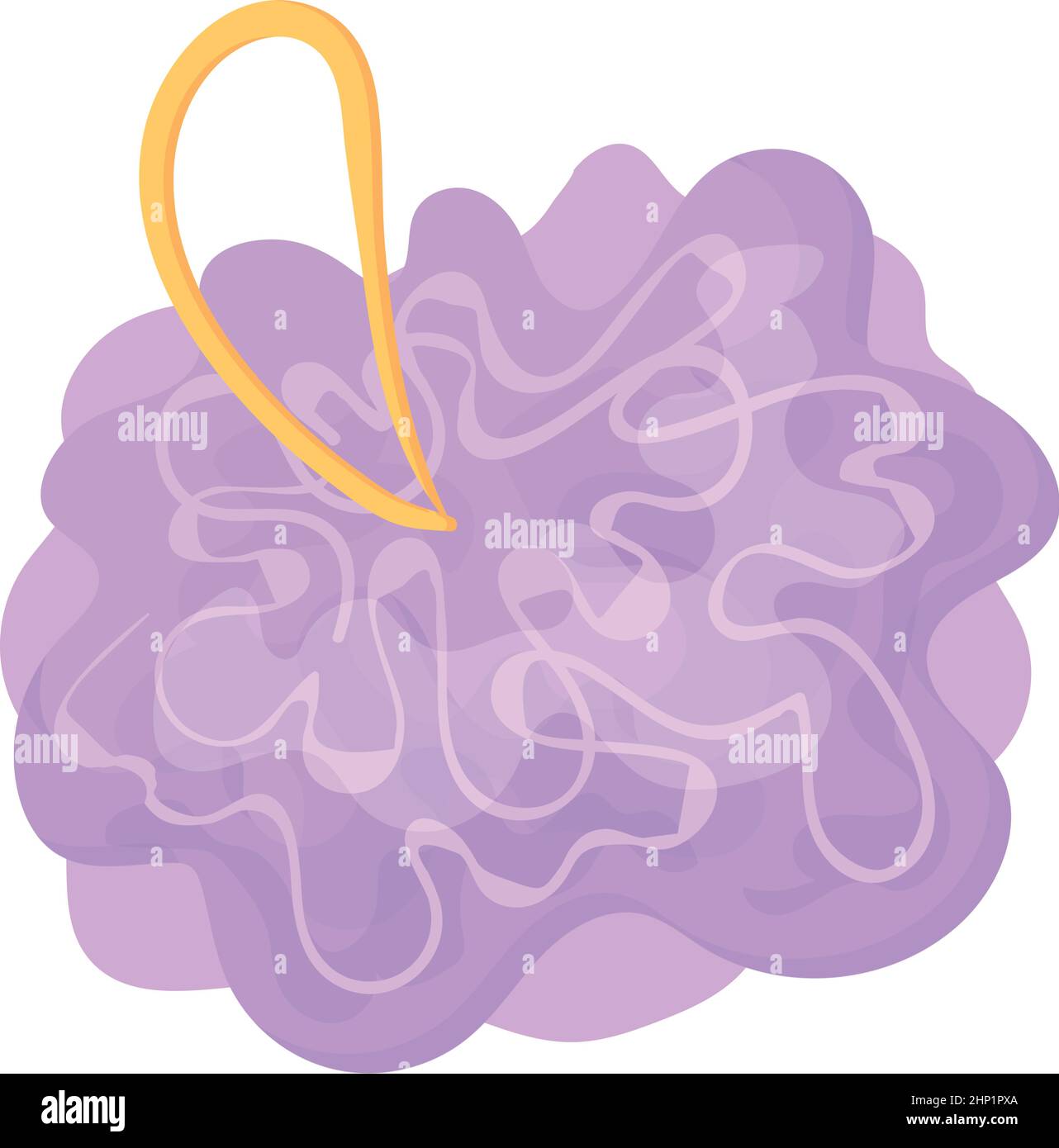 Purple shower loofah. Cartoon bath mesh sponge isolated on white