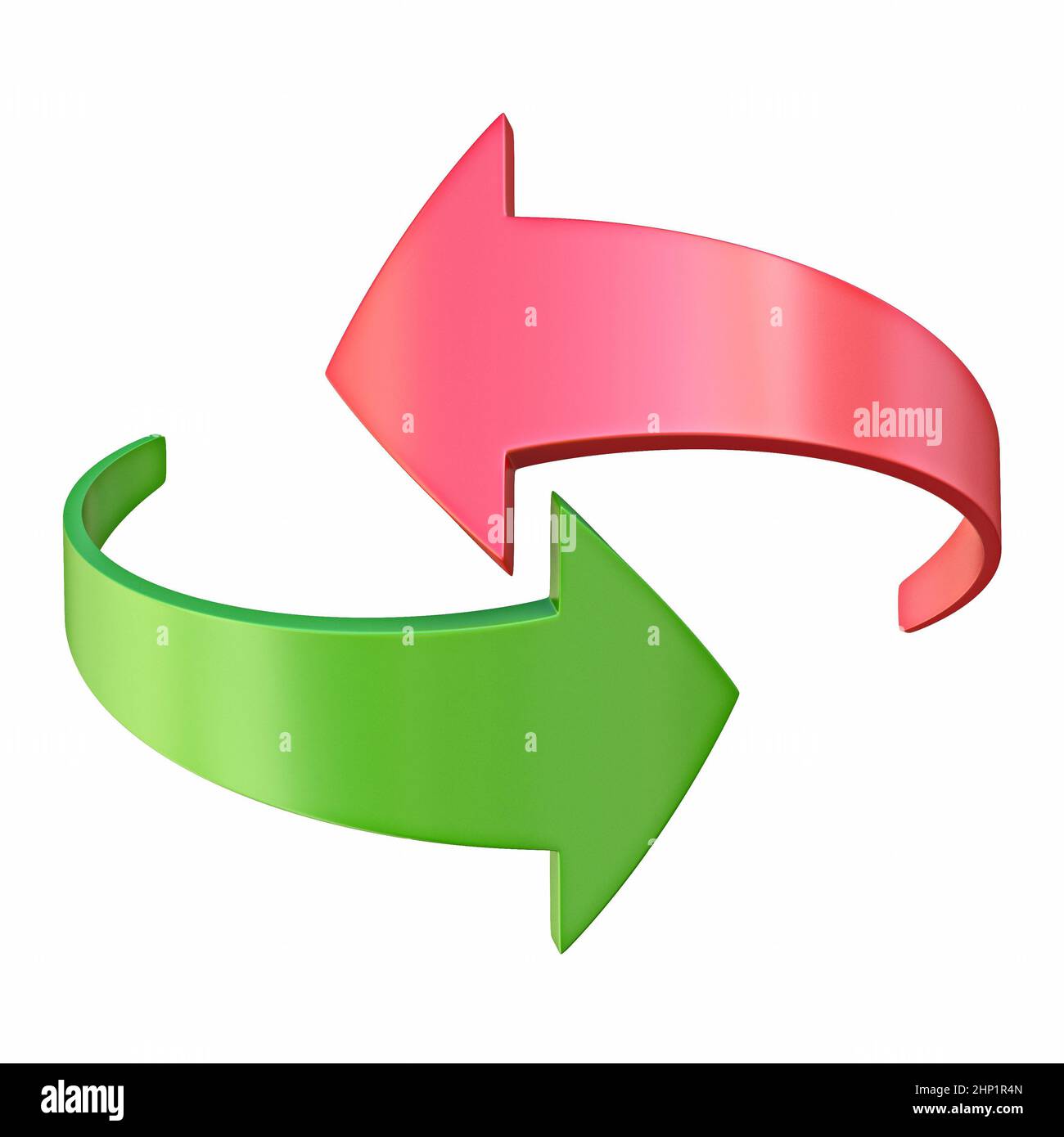Red and green arrows are moving towards 3D rendering illustration ...