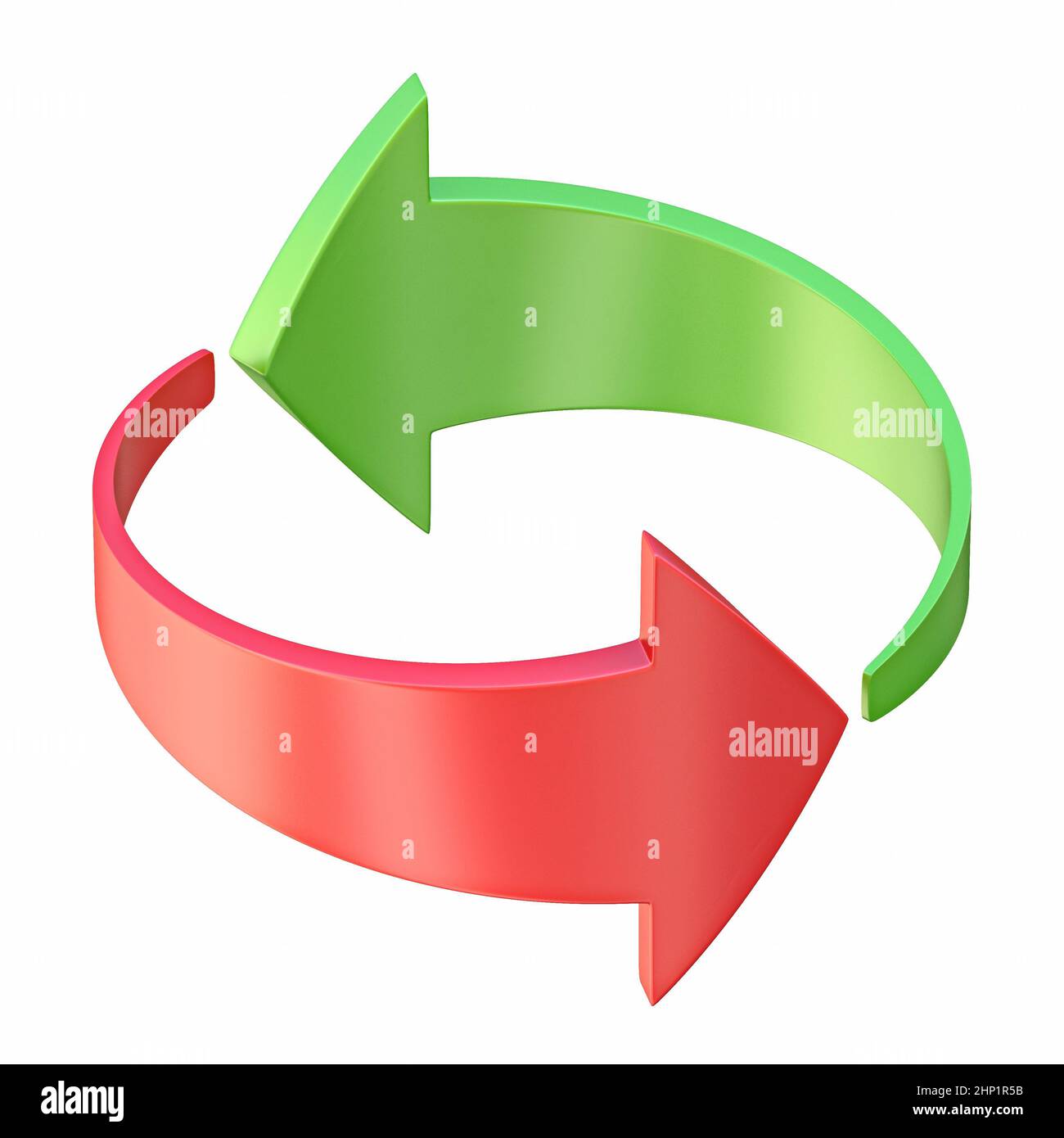 Red and green arrows are moving towards circular motion 3D rendering ...