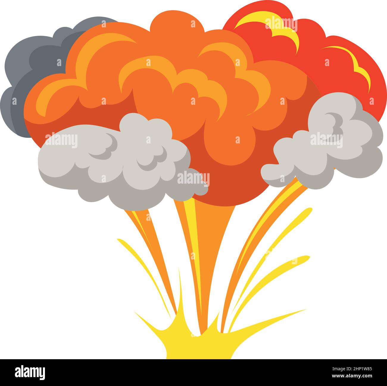 Bomb explosion effect. Fire smoke cloud in cartoon style isolated on white background Stock Vector