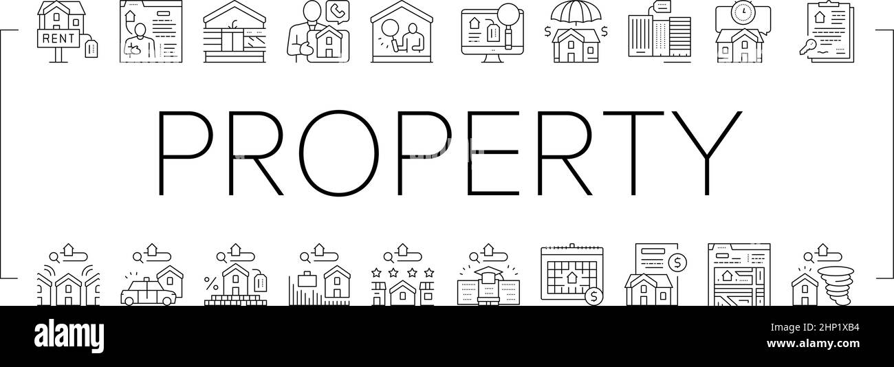 Property Rental Agency Collection Icons Set Vector Stock Vector Image ...