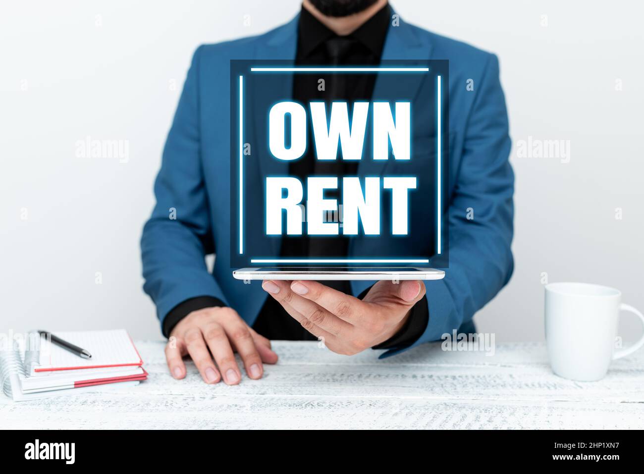 Conceptual display Own Rent, Internet Concept tangible property is leased in exchange for a monthly payment Presenting Communication Technology Smartp Stock Photo