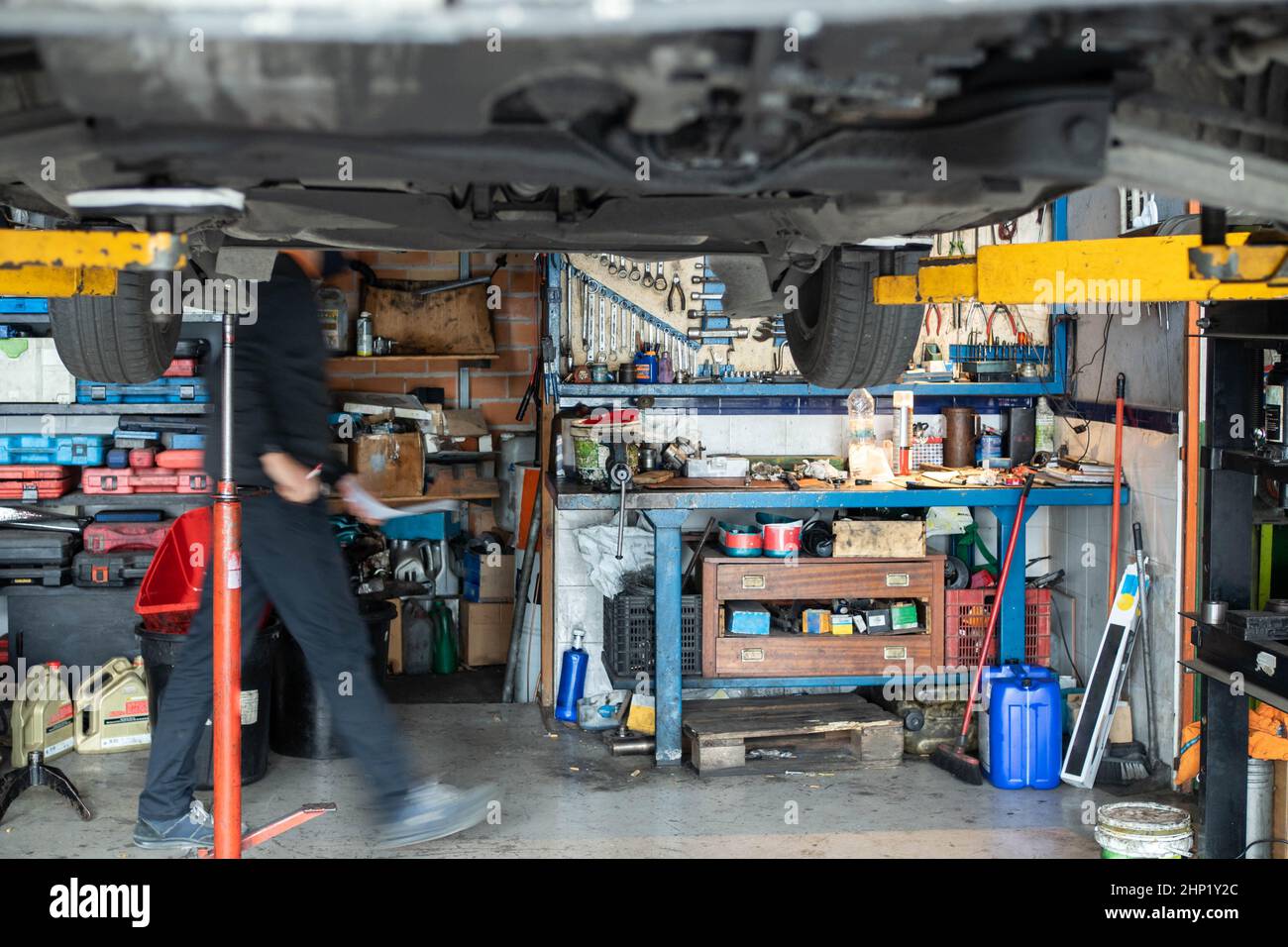 Concept Auto mechanic. Dirty real life car vehicle on