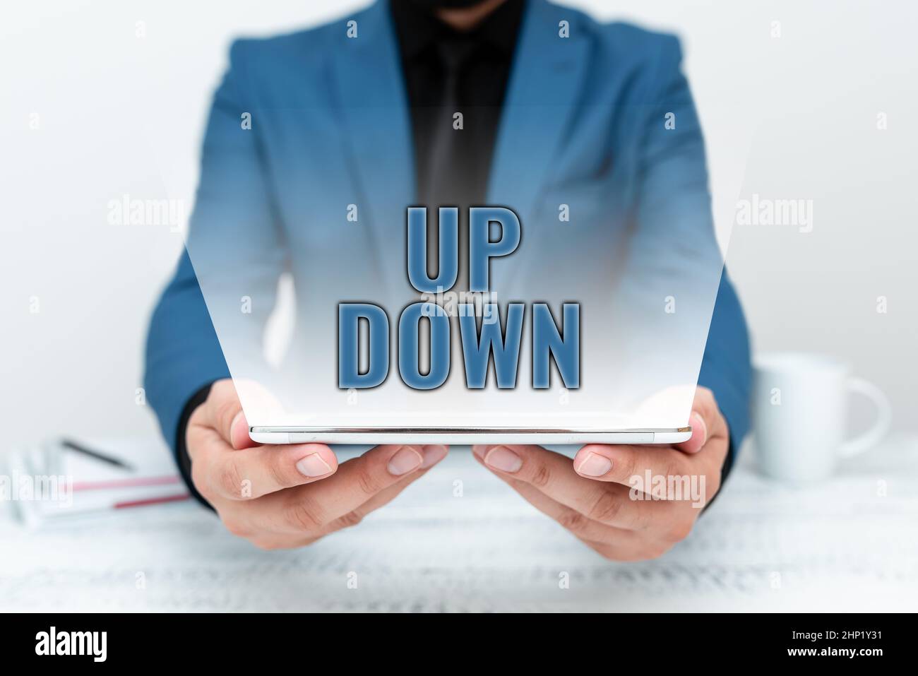 Inspiration showing sign Up Down, Conceptual photo To look or to feel ...