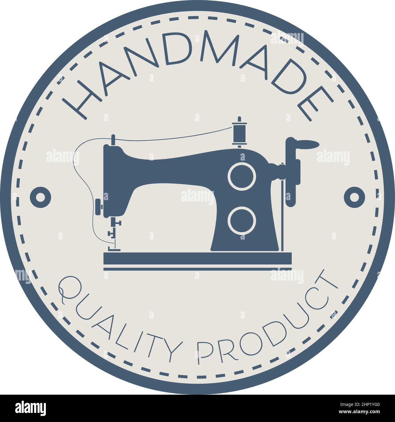 circular HANDMADE QUALITY PRODUCT sticker or label with sewing machine, vector illustration Stock Vector
