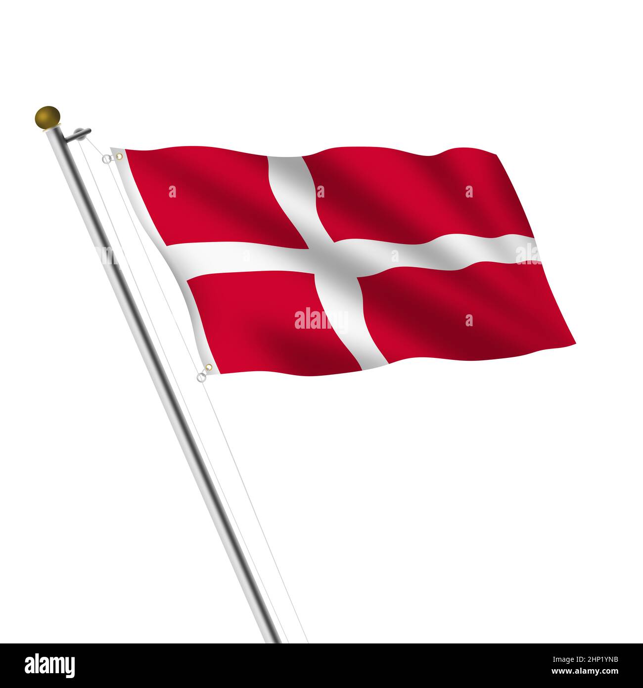 A Denmark Flagpole 3d illustration on white with clipping path Stock Photo