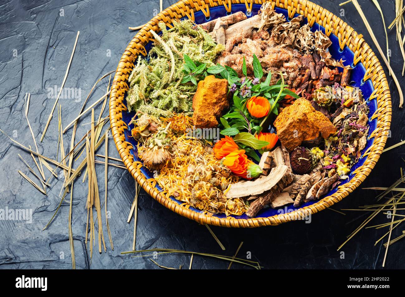 Healing herbs set, natural herbs medicine. Medicinal healing herbs