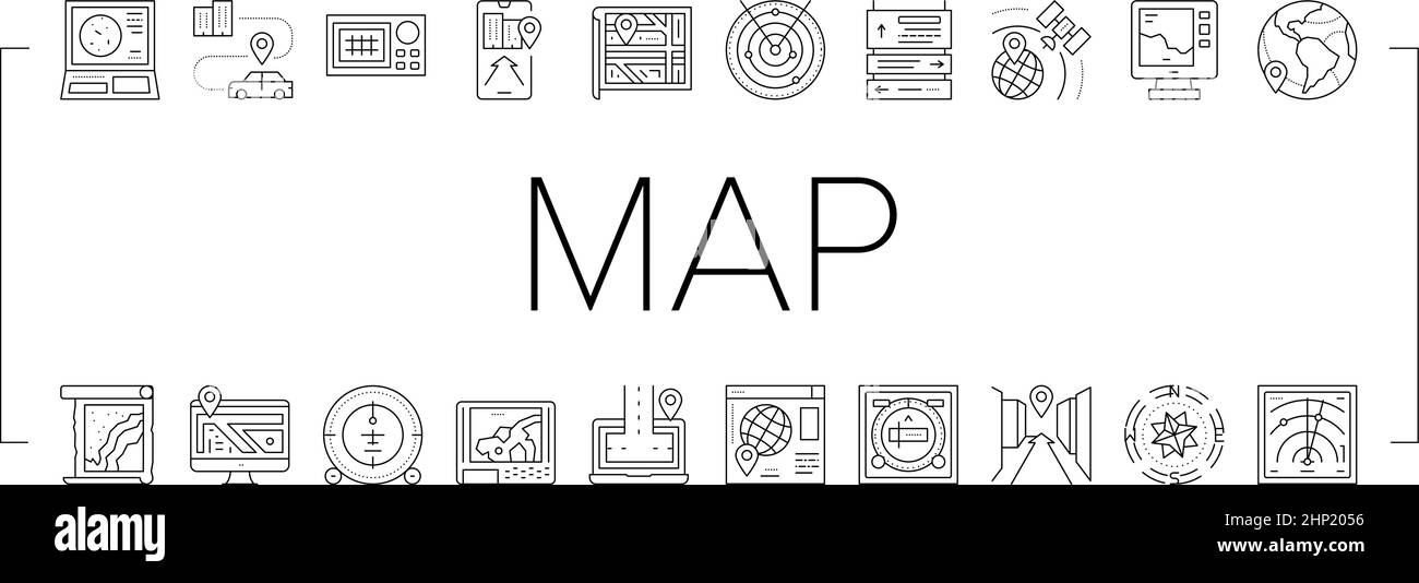 Map Location System Collection Icons Set Vector Stock Vector Image ...