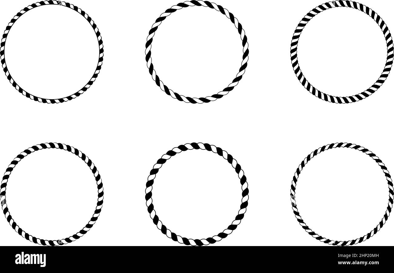 Cord or rope circle set in black and white as vector on an isolated white back. Stock Vector