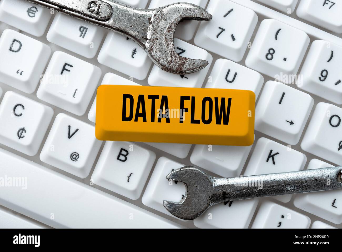 Text caption presenting Data Flow, Word Written on the movement of data ...