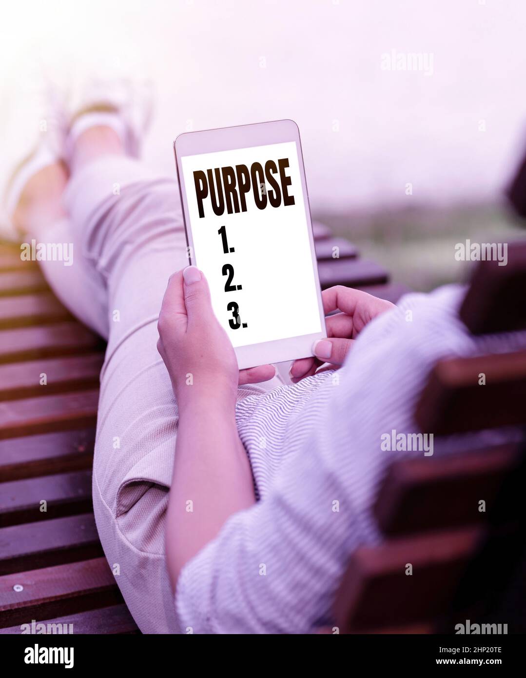 Sign displaying Purpose, Conceptual photo The reason for which something is done or created and exists Online Jobs And Working Remotely Connecting Peo Stock Photo