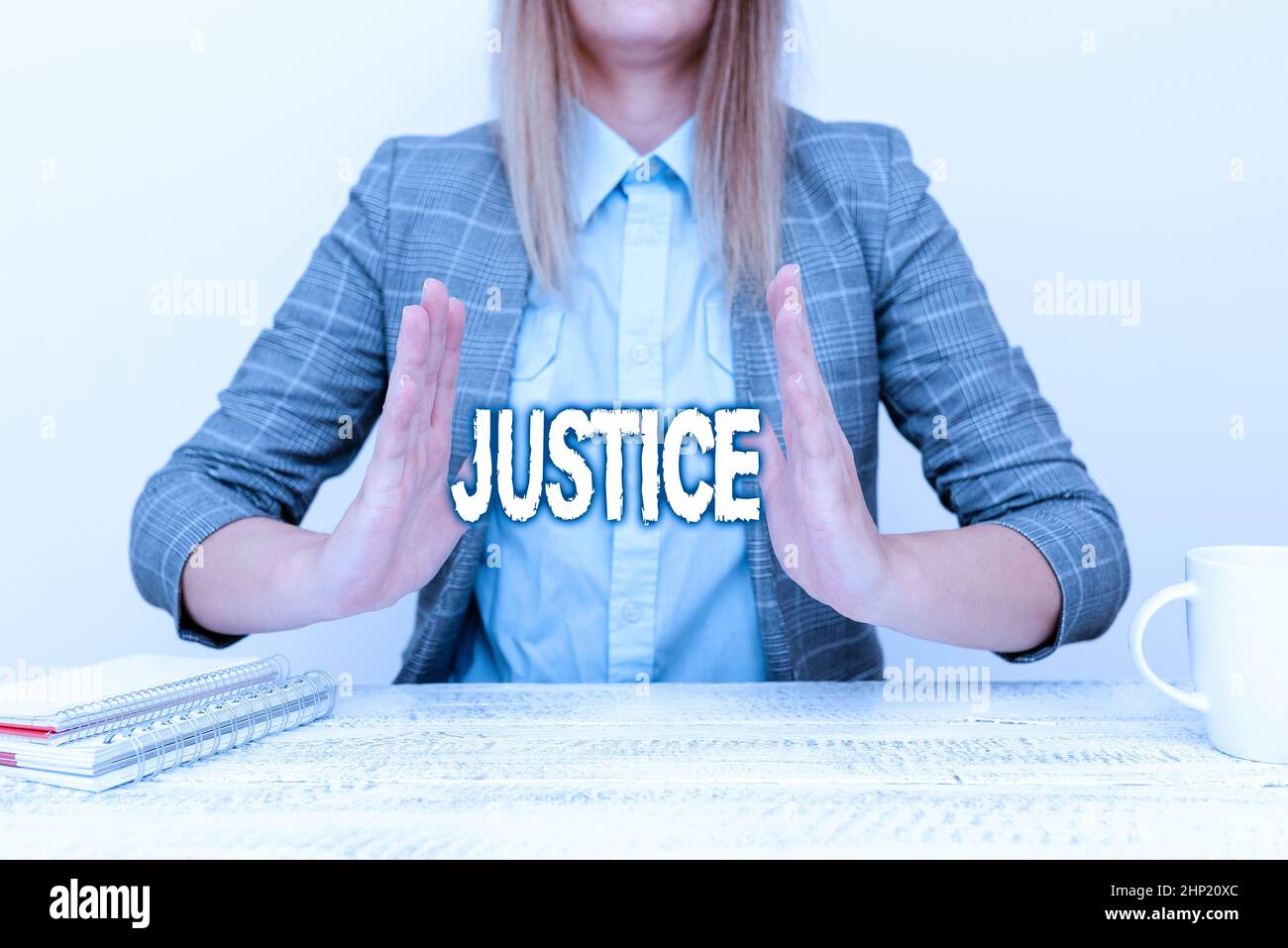 Handwriting text Justice, Internet Concept Quality of being just impartial or fair Administration of law rules Explaining New Business Plans, Orientat Stock Photo