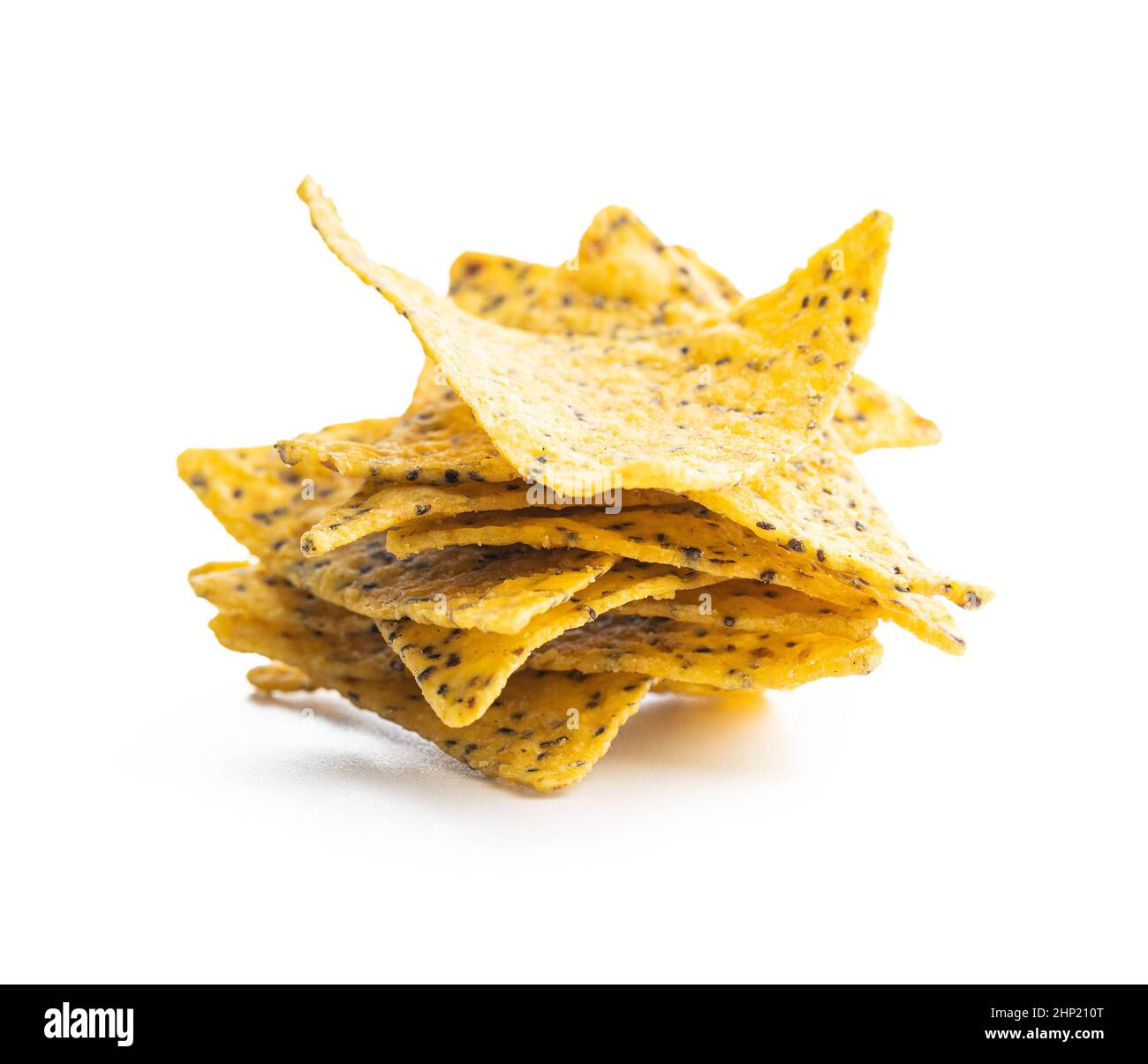 Salted tortilla chips triangle with chia seeds. Stock Photo