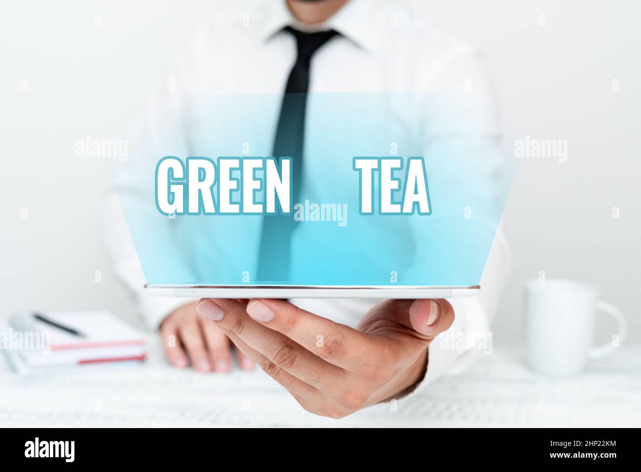 Text caption presenting Green Tea, Concept meaning type of tea that is