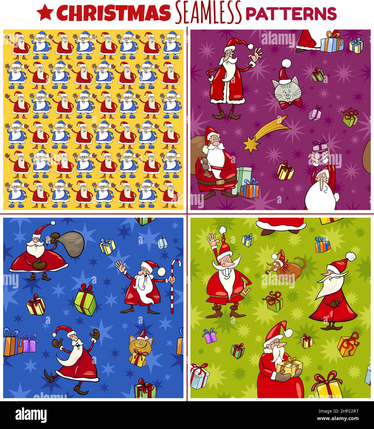 Christmas seamless patterns set with cartoon characters Stock Vector ...