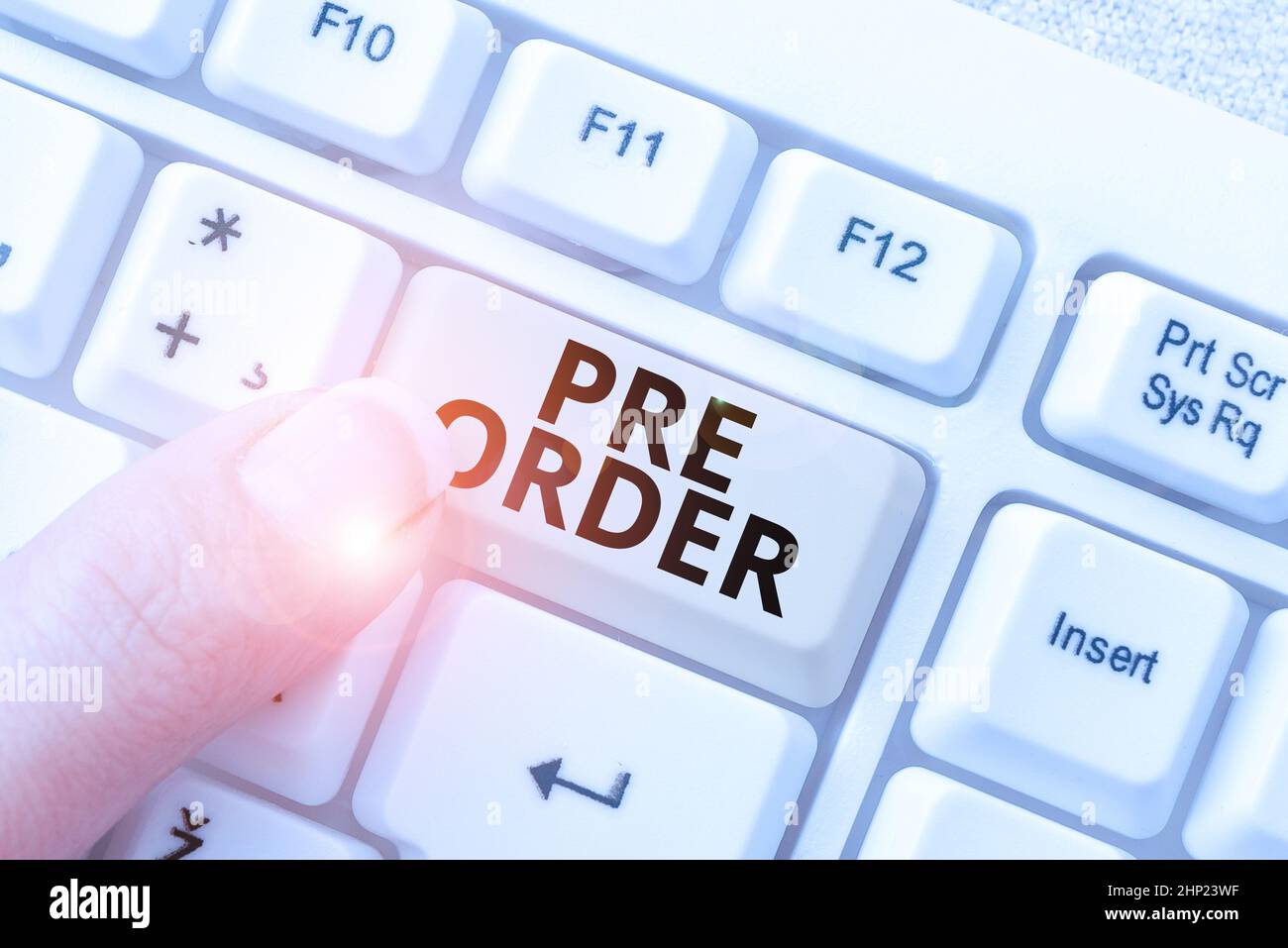 Conceptual caption Pre Order, Word Written on an order for a product placed before it is available for purchase Editing Internet Files, Filtering Onli Stock Photo