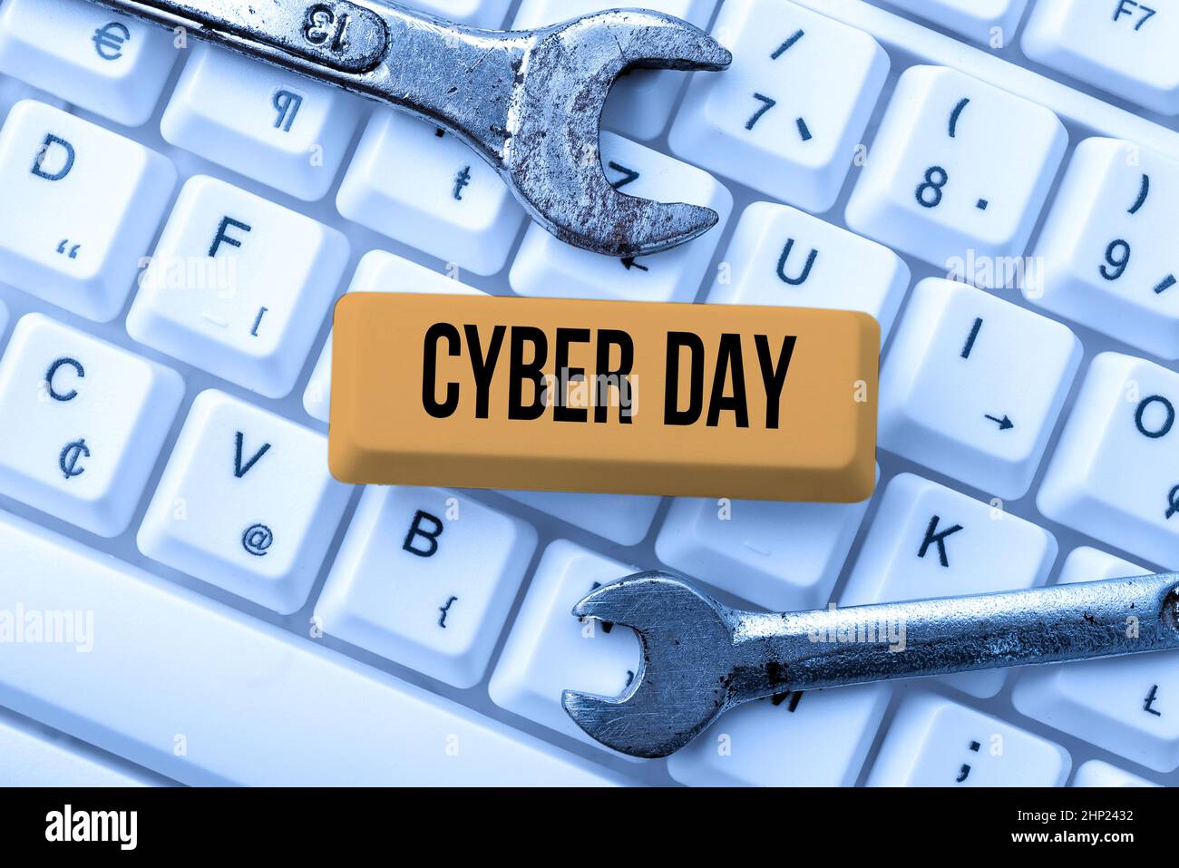 Hand writing sign Cyber Day, Word Written on marketing term for the Monday after the Thanksgiving in the US Typing Game Program Codes, Programming New Stock Photo