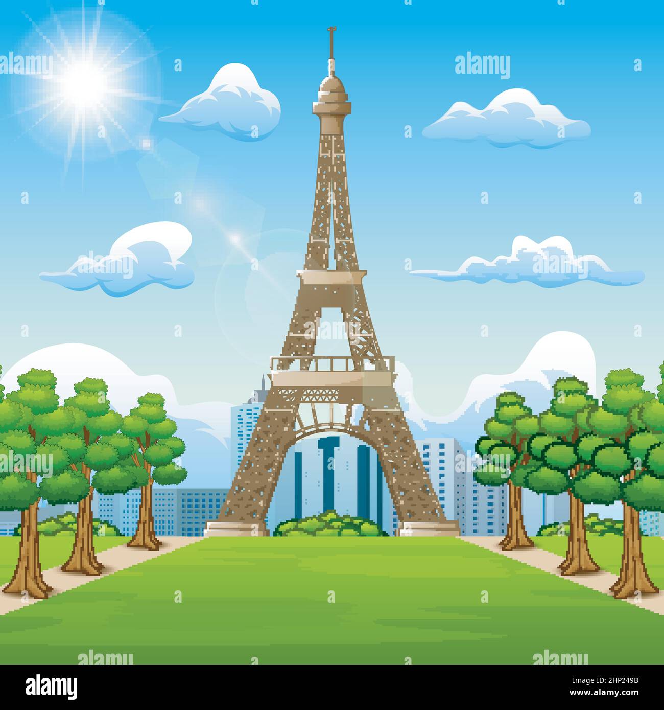 Illustration of landscape background with Eiffel Tower Stock Vector