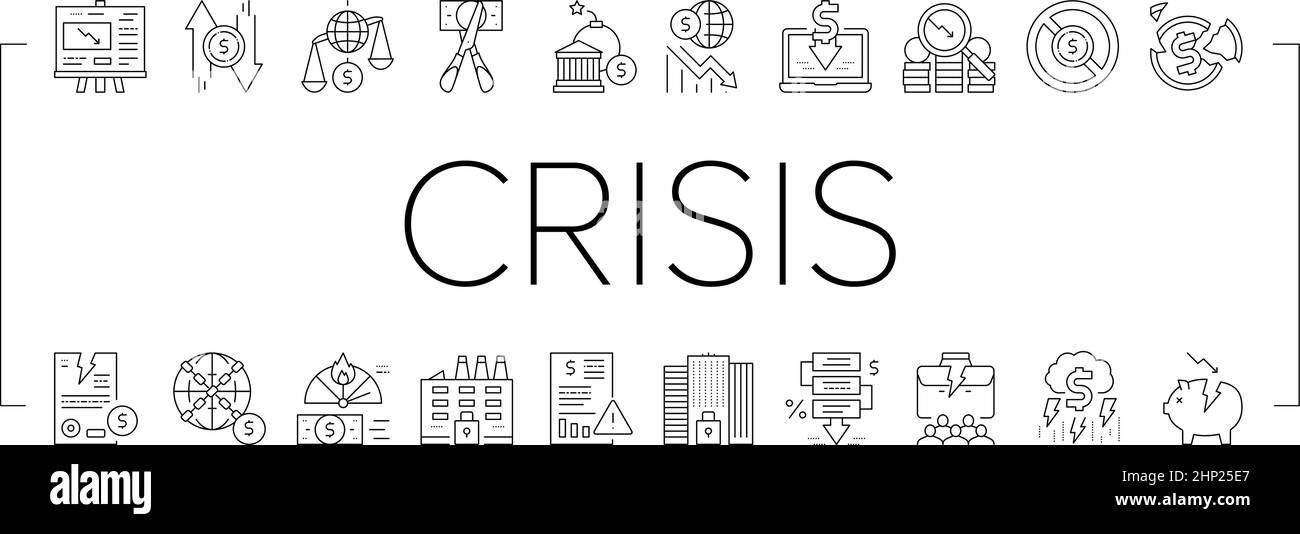 World Financial Crisis Collection Icons Set Vector Stock Vector Image ...