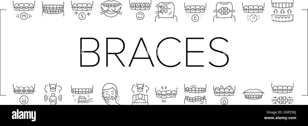Tooth Braces Accessory Collection Icons Set Vector Stock Vector Image ...