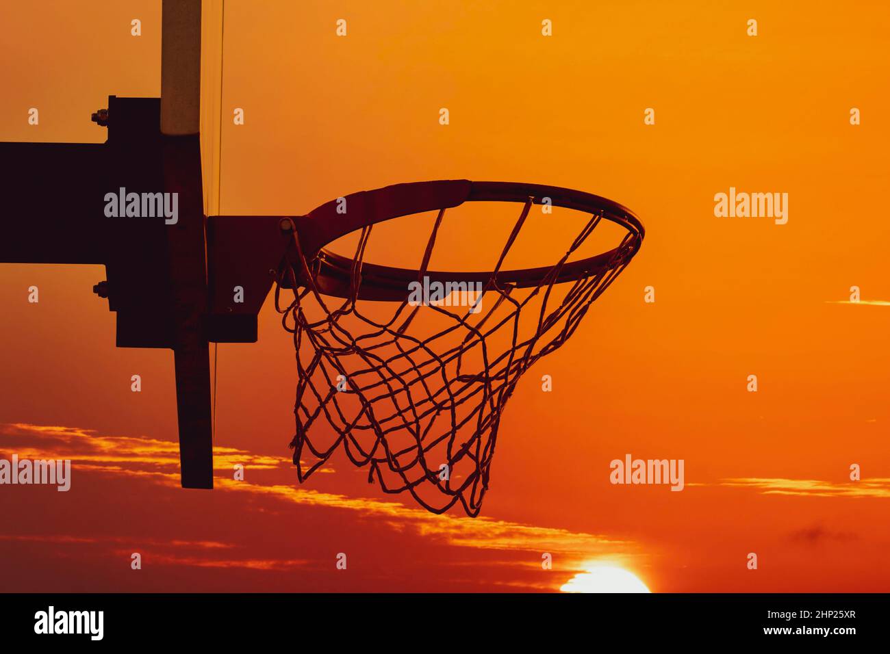 Basketball hoop silhouette. Basketball hoop in the outdoor basketball