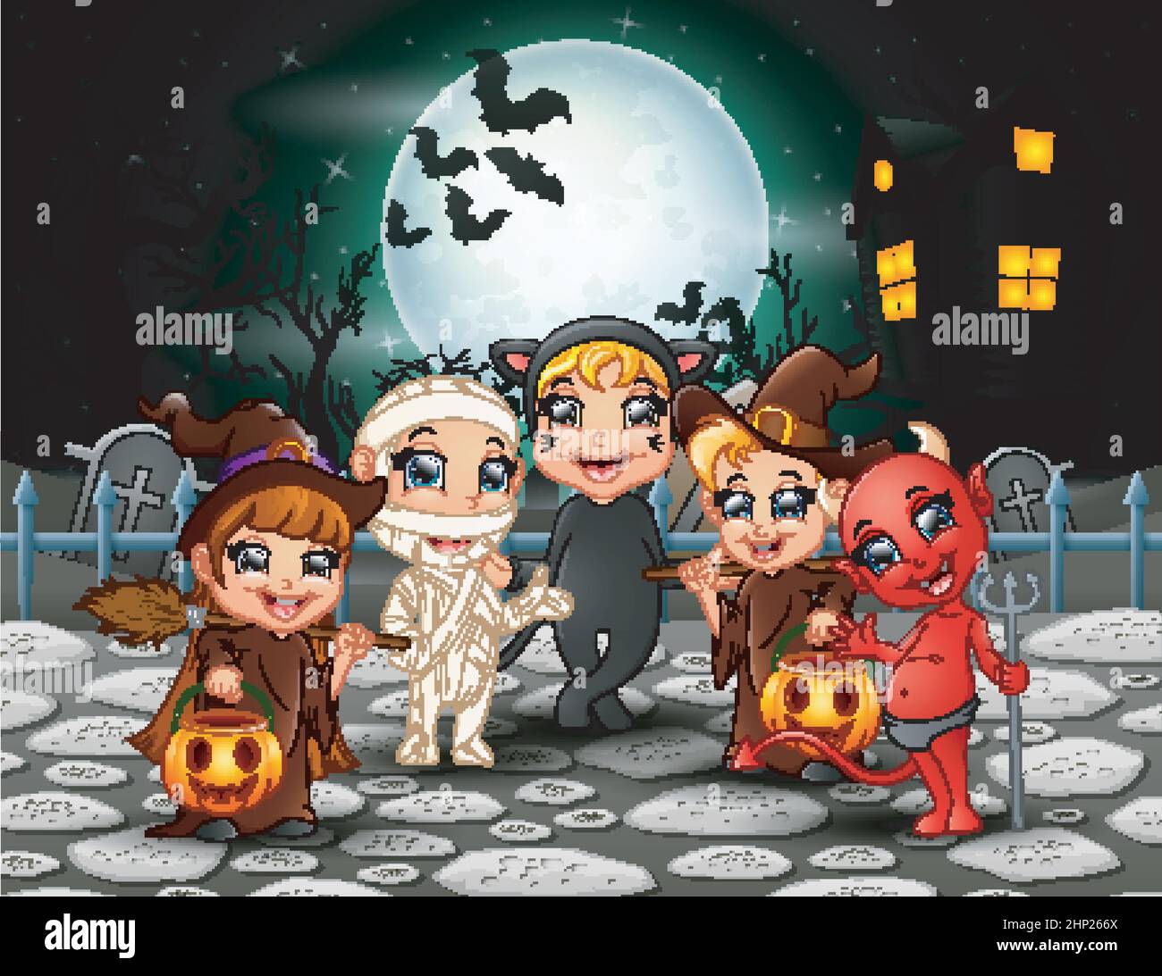 Happy halloween kids in full moon background Stock Vector Image & Art ...