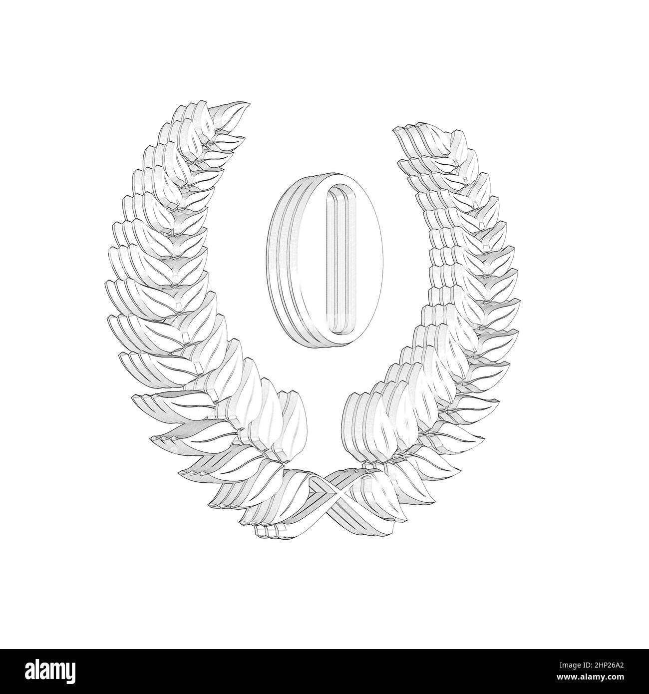 Number 0 with laurel wreath or honor wreath as a 3D-illustration, 3D-rendering Stock Photo