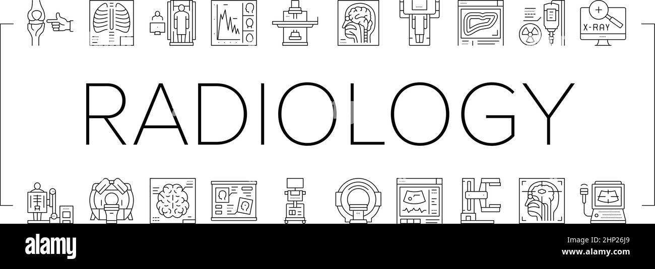 Radiology Equipment Collection Icons Set Vector Illustration Stock