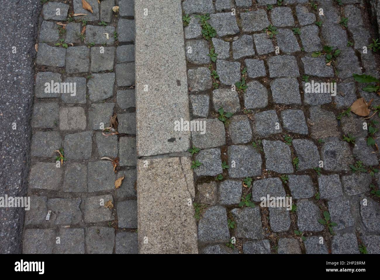 stone paving in road construction, public road network for mobility Stock Photo