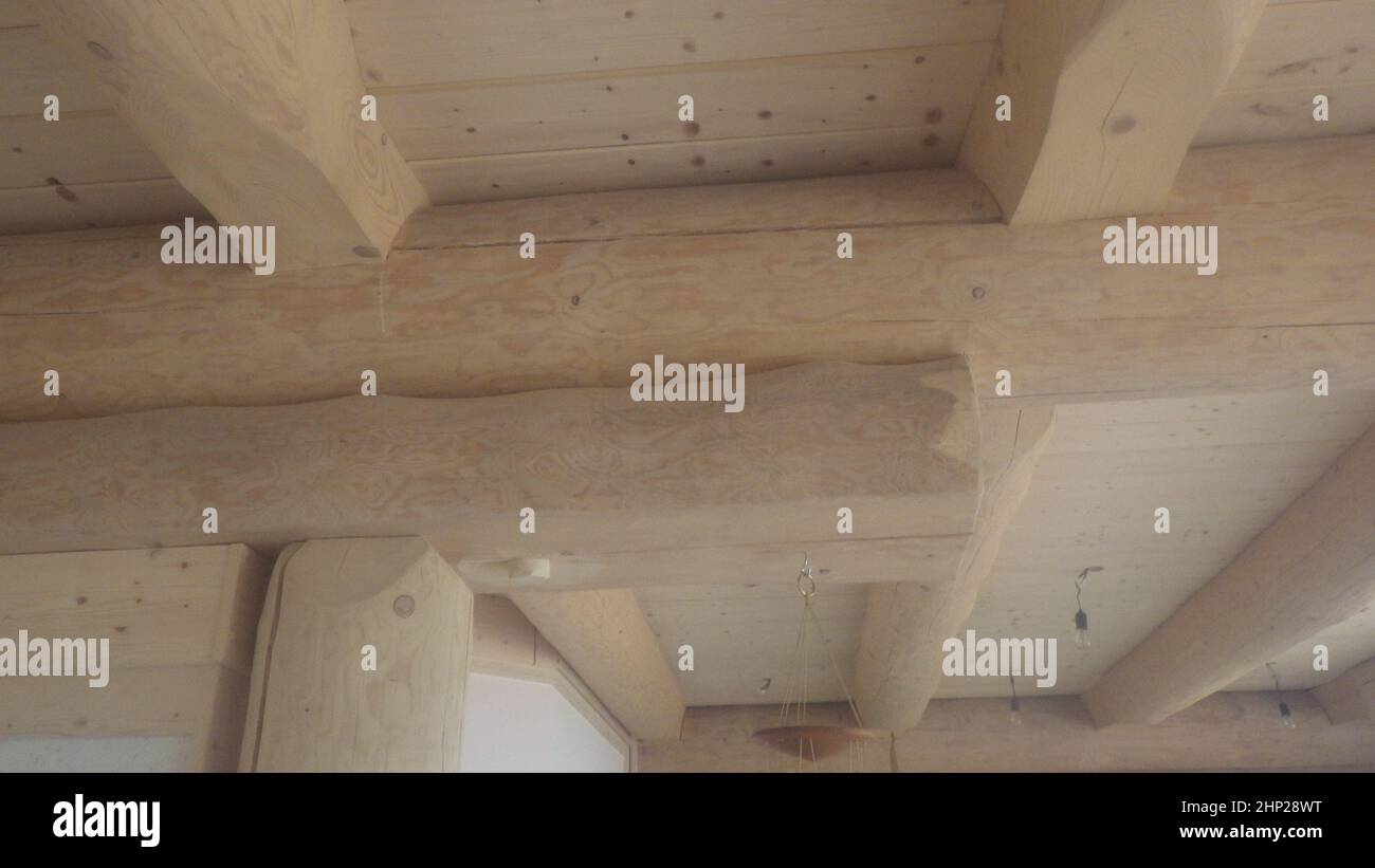 a wood connection or timber joint on a log house Stock Photo