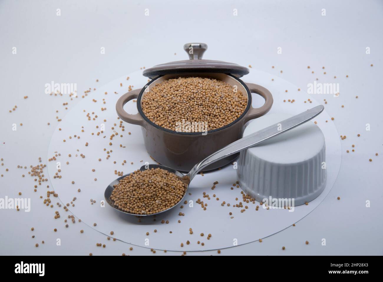 mustard seeds in a kitchen, a spice used for cooking Stock Photo