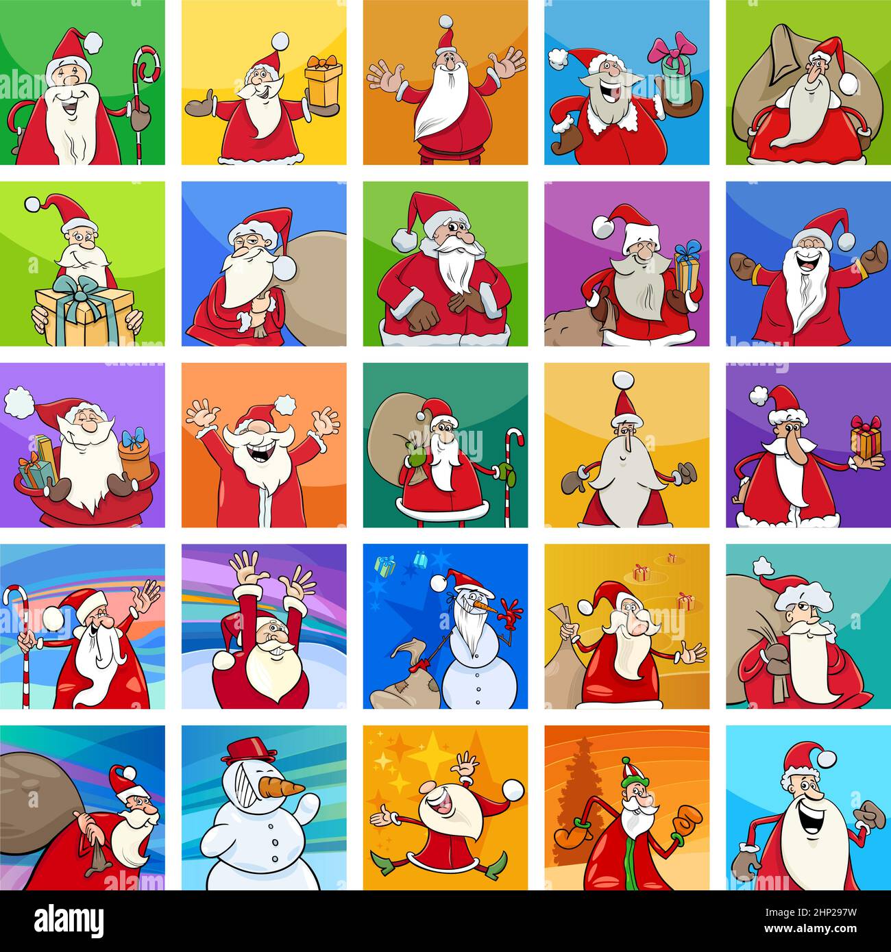 cartoon Christmas characters set or pattern design Stock Vector Image ...