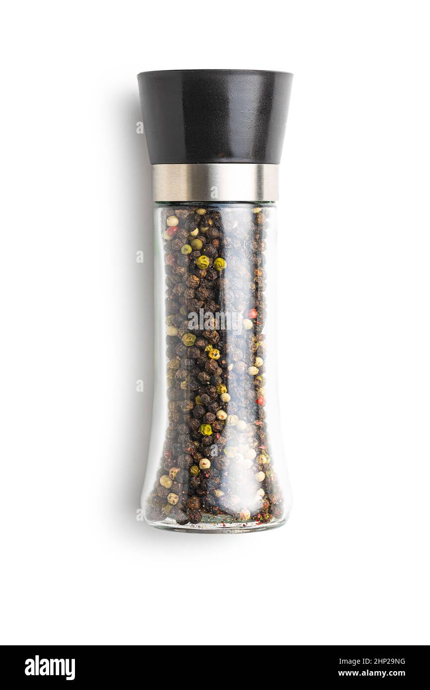 Pepper mill. Pepper shaker isolated on white background. Stock Photo