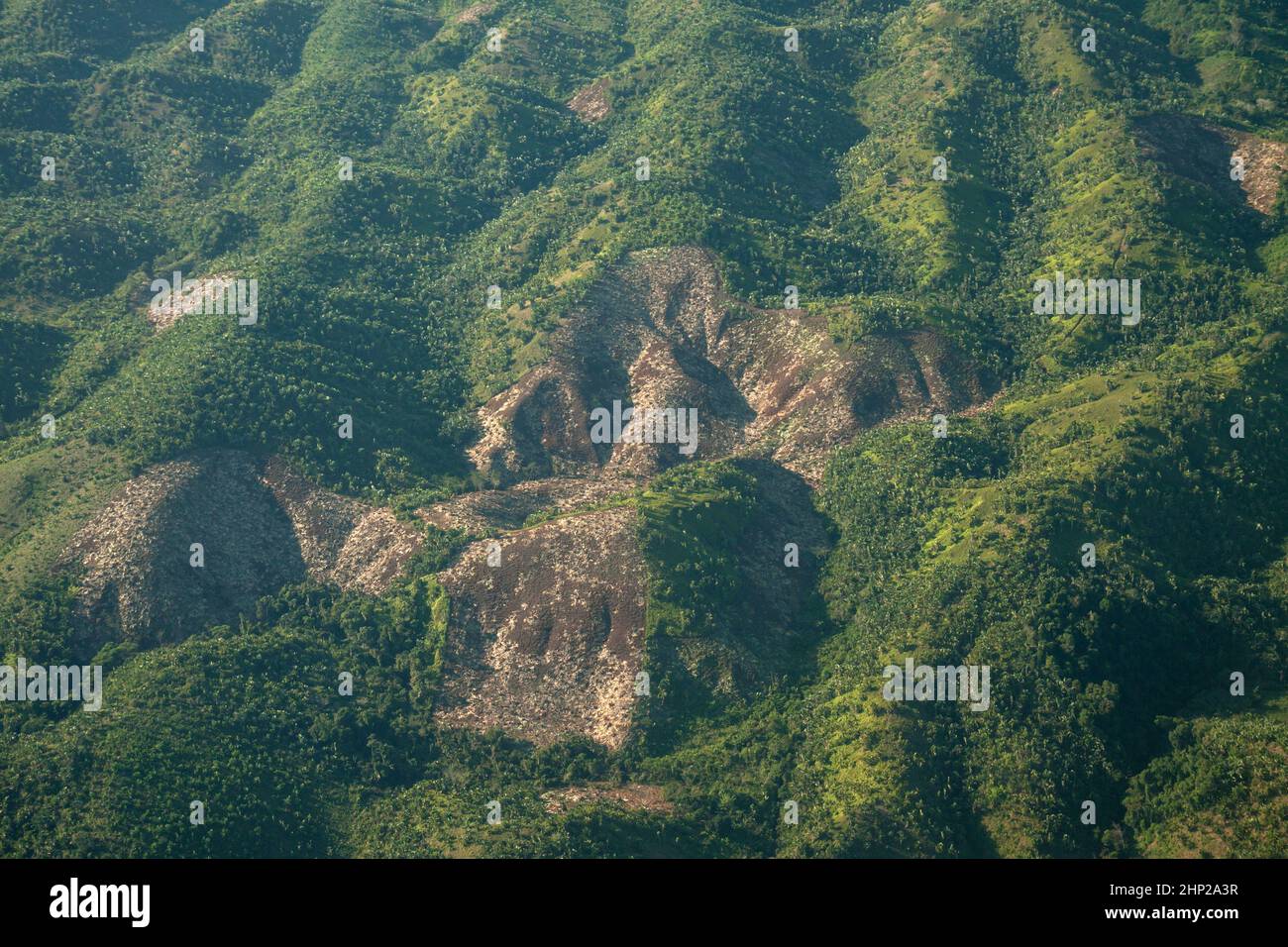 Aerial view of deforested and degraded land in Eastern Madagascar Stock Photo