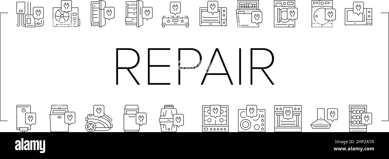 Appliances Repair Maintenance Icons Set Vector . Stock Vector