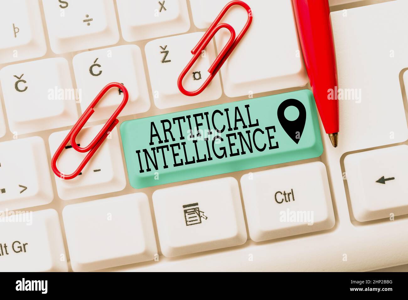Conceptual caption Artificial Intelligence, Word for Machine copy Cognitive function like Problem Solving Typing Certification Document Concept, Retyp Stock Photo