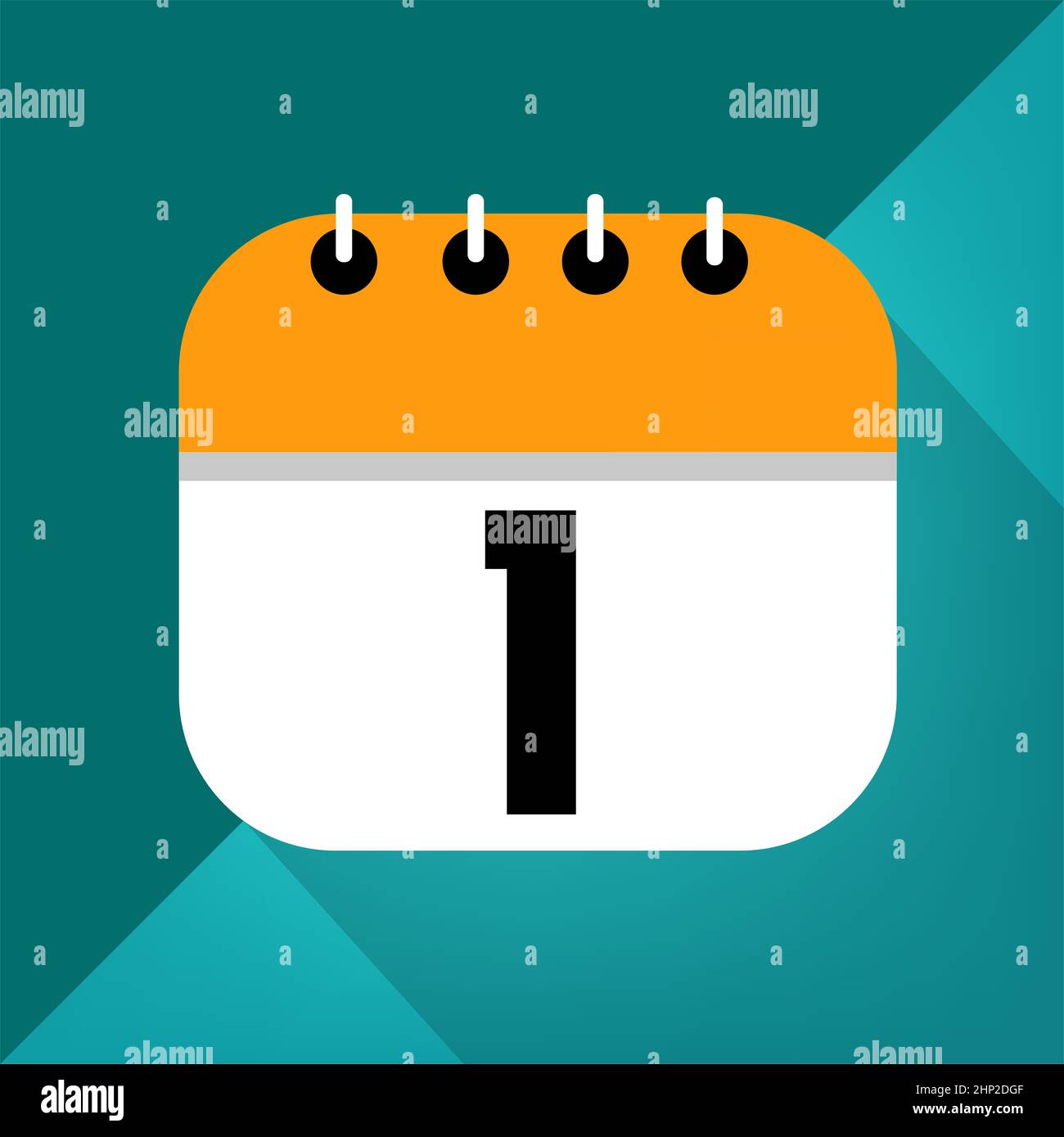 White and orange calendar icon with shading. Day 1 in black. Stock Photo