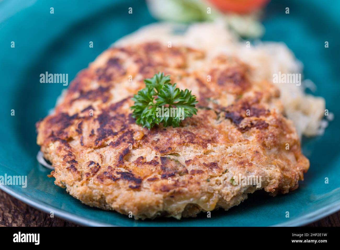 austrian cheese dumpling with sauerkraut Stock Photo
