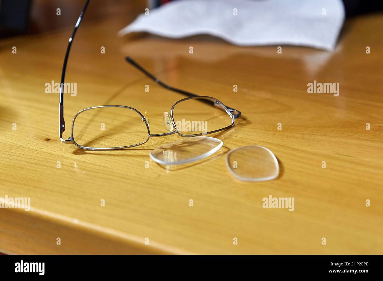 Spectacles Falling Glasses broken and mangled on the floor after stepping on them Stock ...